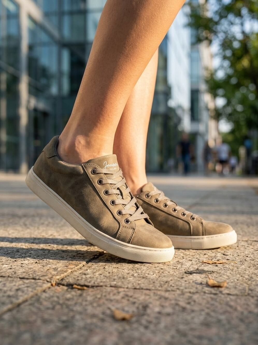 Jousen MILAN Women’s Size 10 Casual Sneakers Taupe Suede‑Look Lace‑Up Shoes